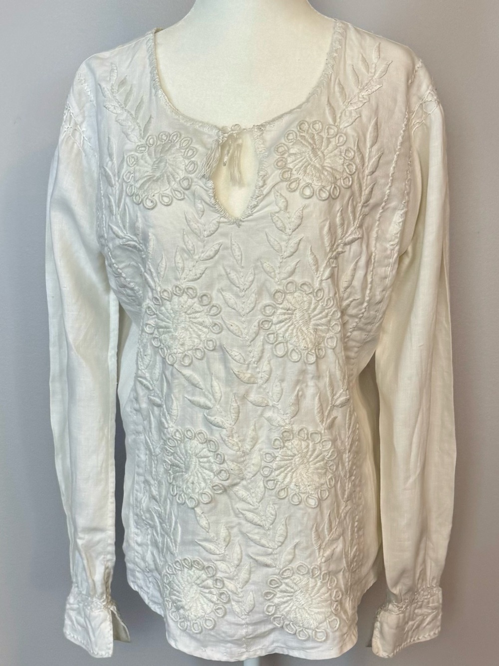 Lucky Brand Bohemian White Embroidered Peasant Tunic